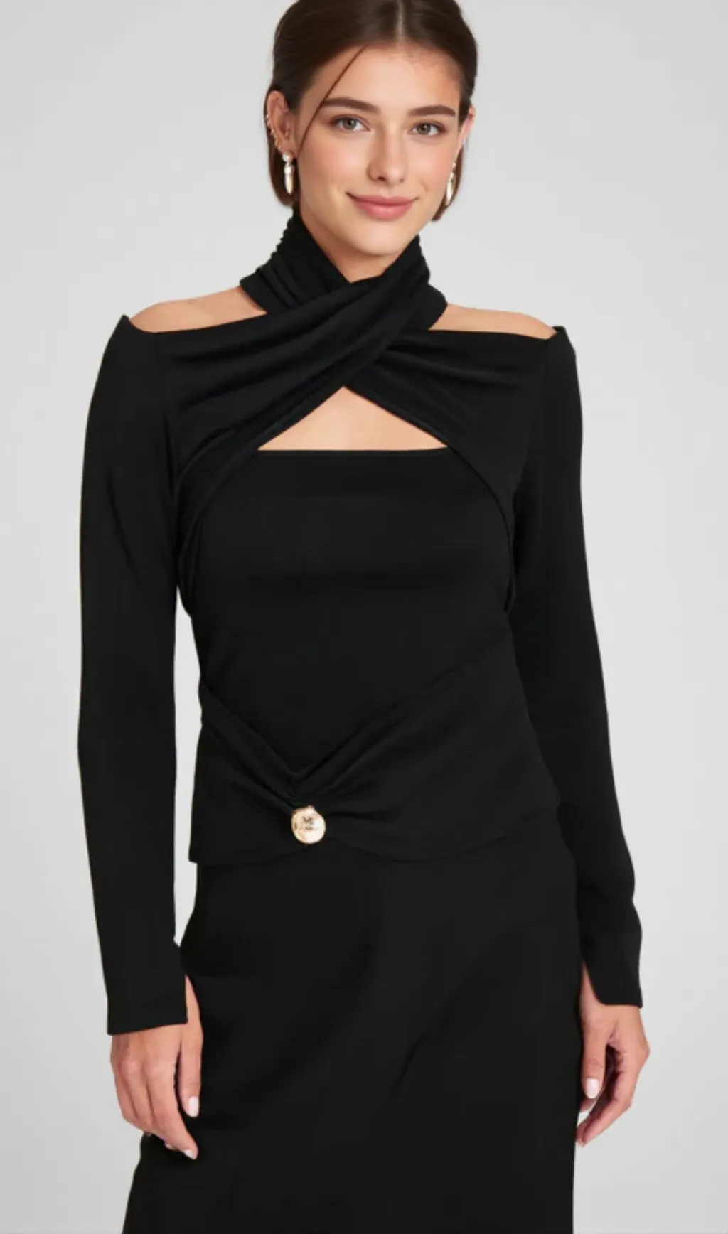 Odette black ruched stretch-jersey top
