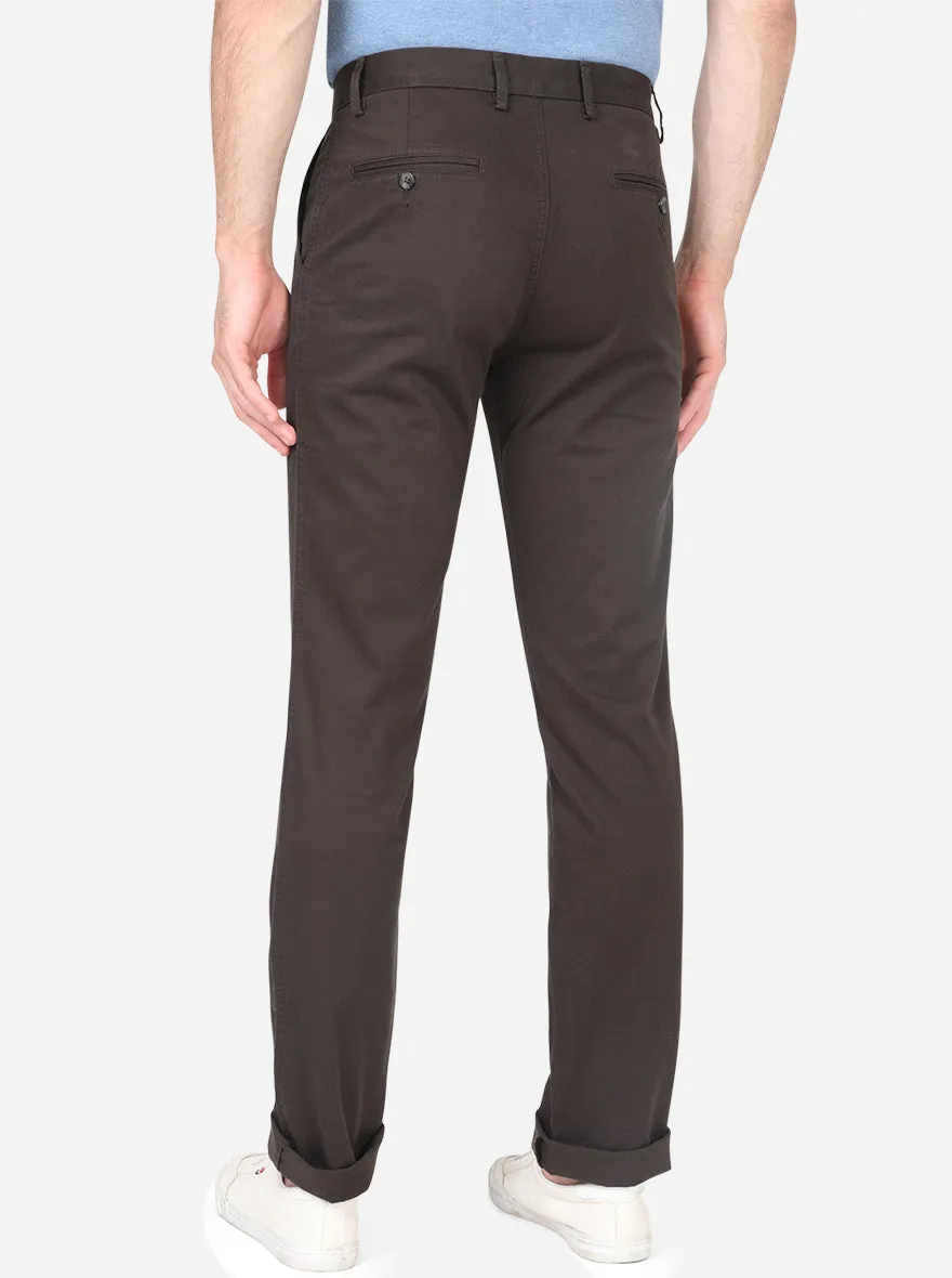 Olive Solid Slim Fit Casual Trouser | Greenfibre