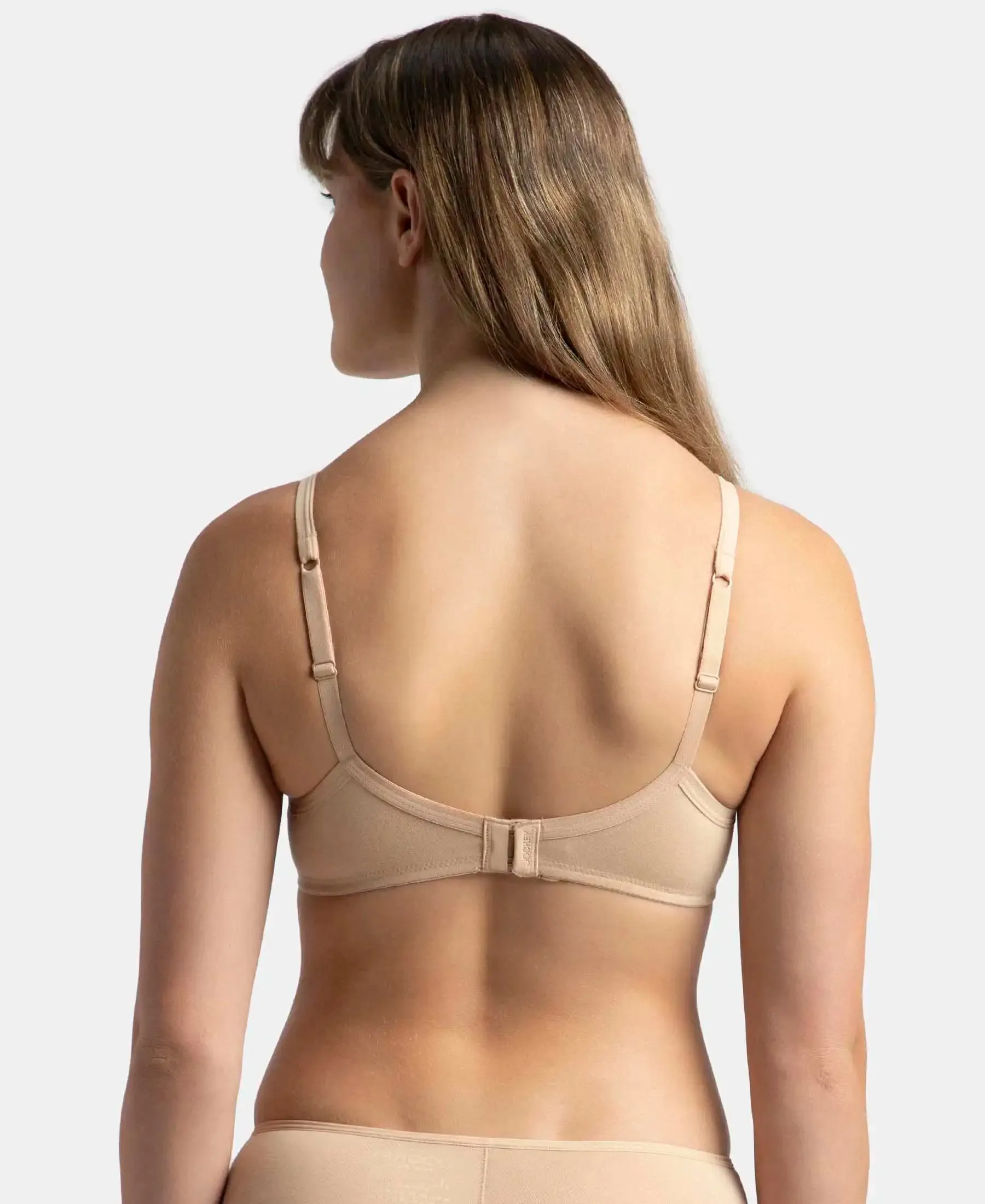 Pack of 2 Wirefree Padded Super Combed Cotton Elastane Stretch Medium Coverage T-Shirt Bra with Lace Styling - White & Light Skin