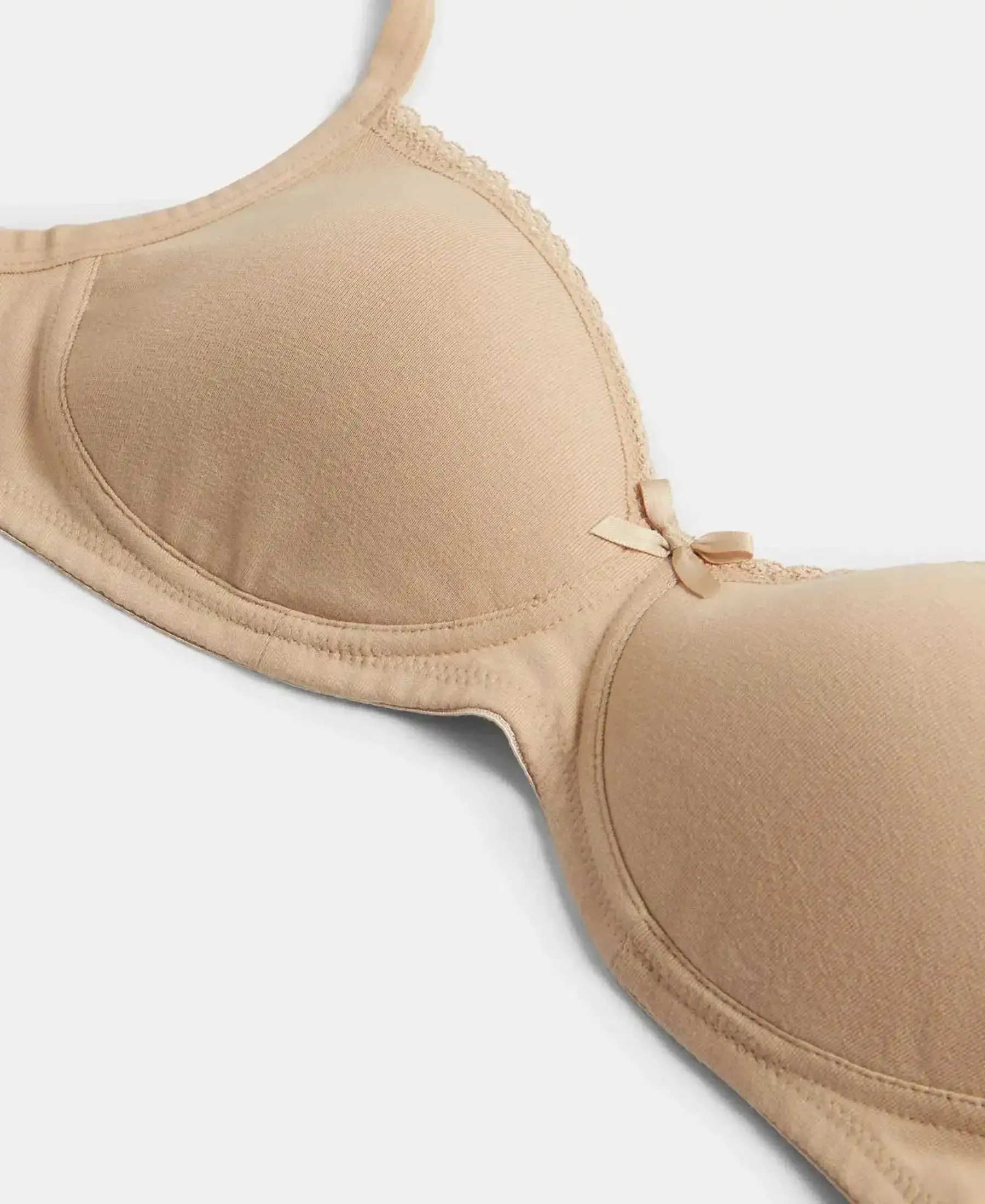 Pack of 2 Wirefree Padded Super Combed Cotton Elastane Stretch Medium Coverage T-Shirt Bra with Lace Styling - White & Light Skin