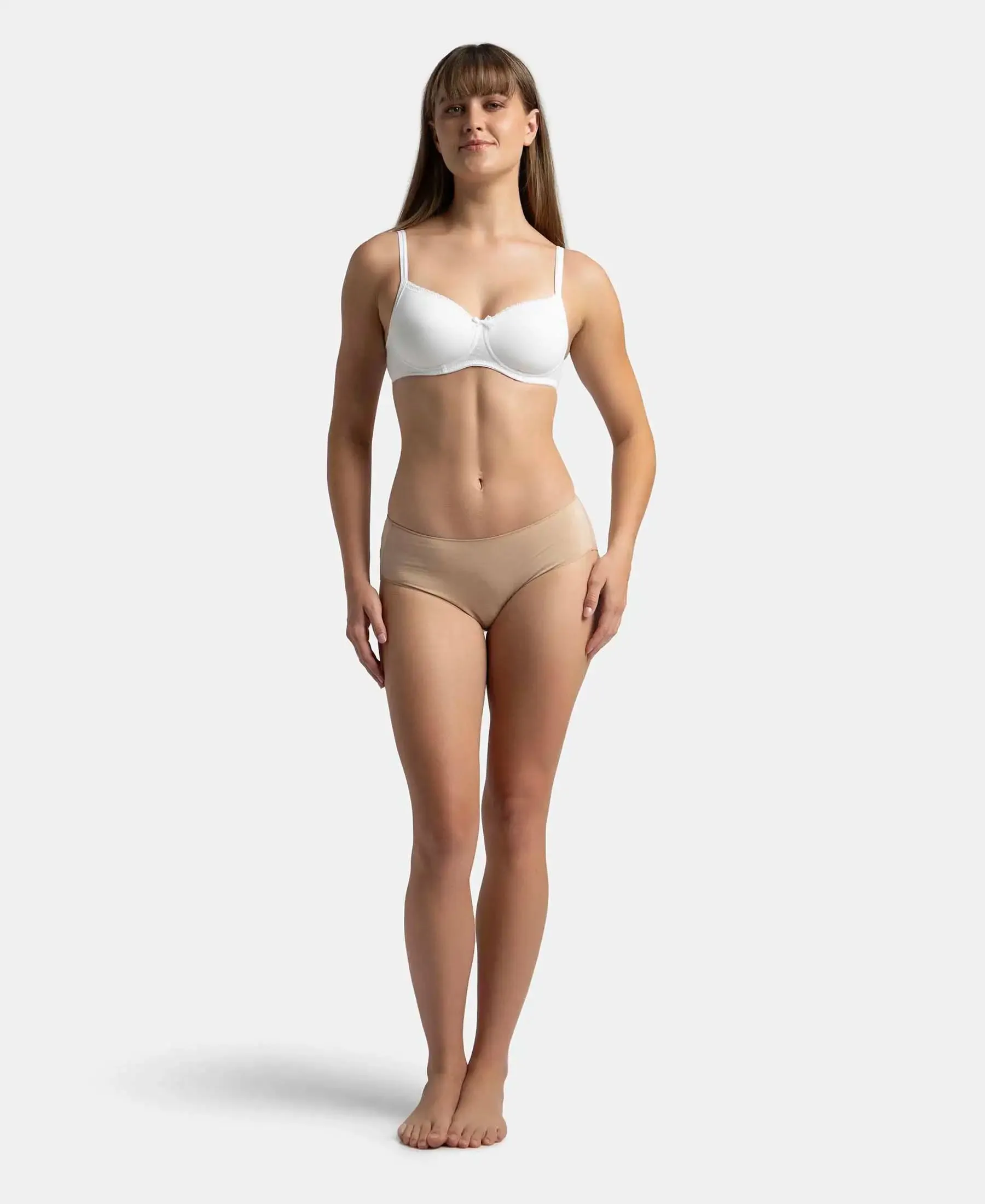 Pack of 2 Wirefree Padded Super Combed Cotton Elastane Stretch Medium Coverage T-Shirt Bra with Lace Styling - White & Light Skin