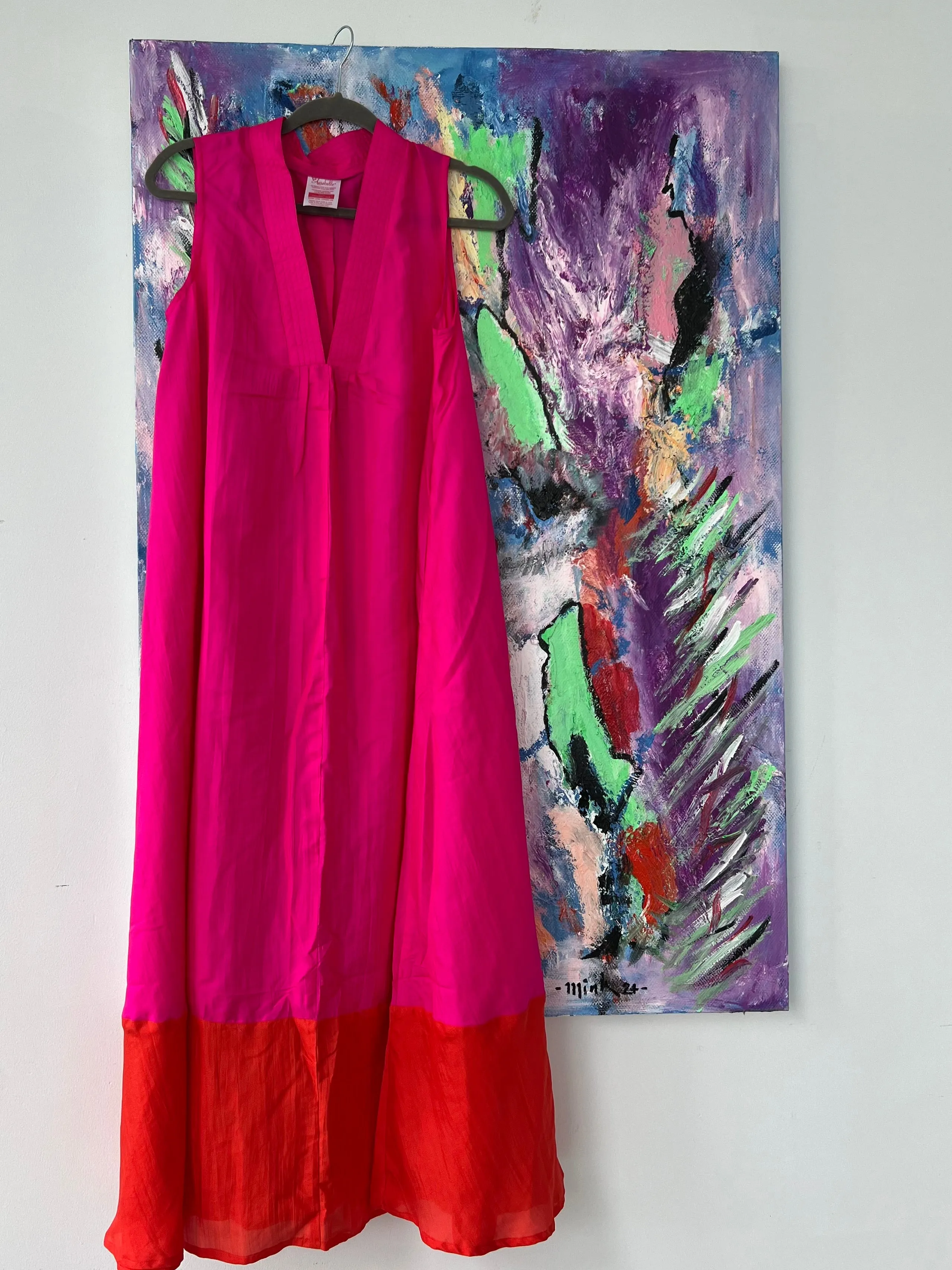 Pam  100 % organic Silk  dress orange pink
