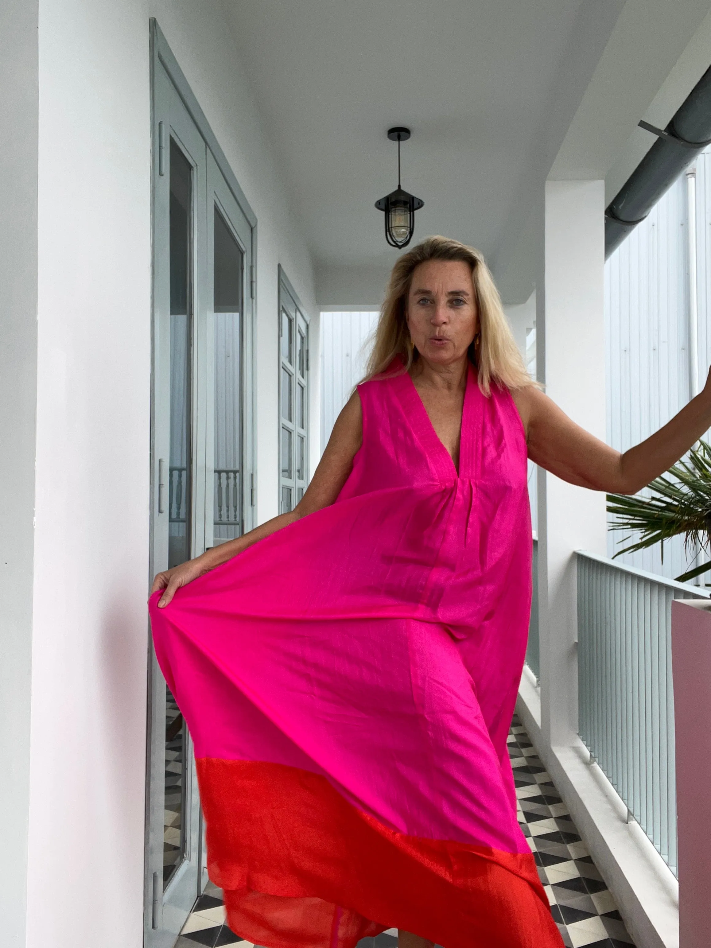 Pam  100 % organic Silk  dress orange pink