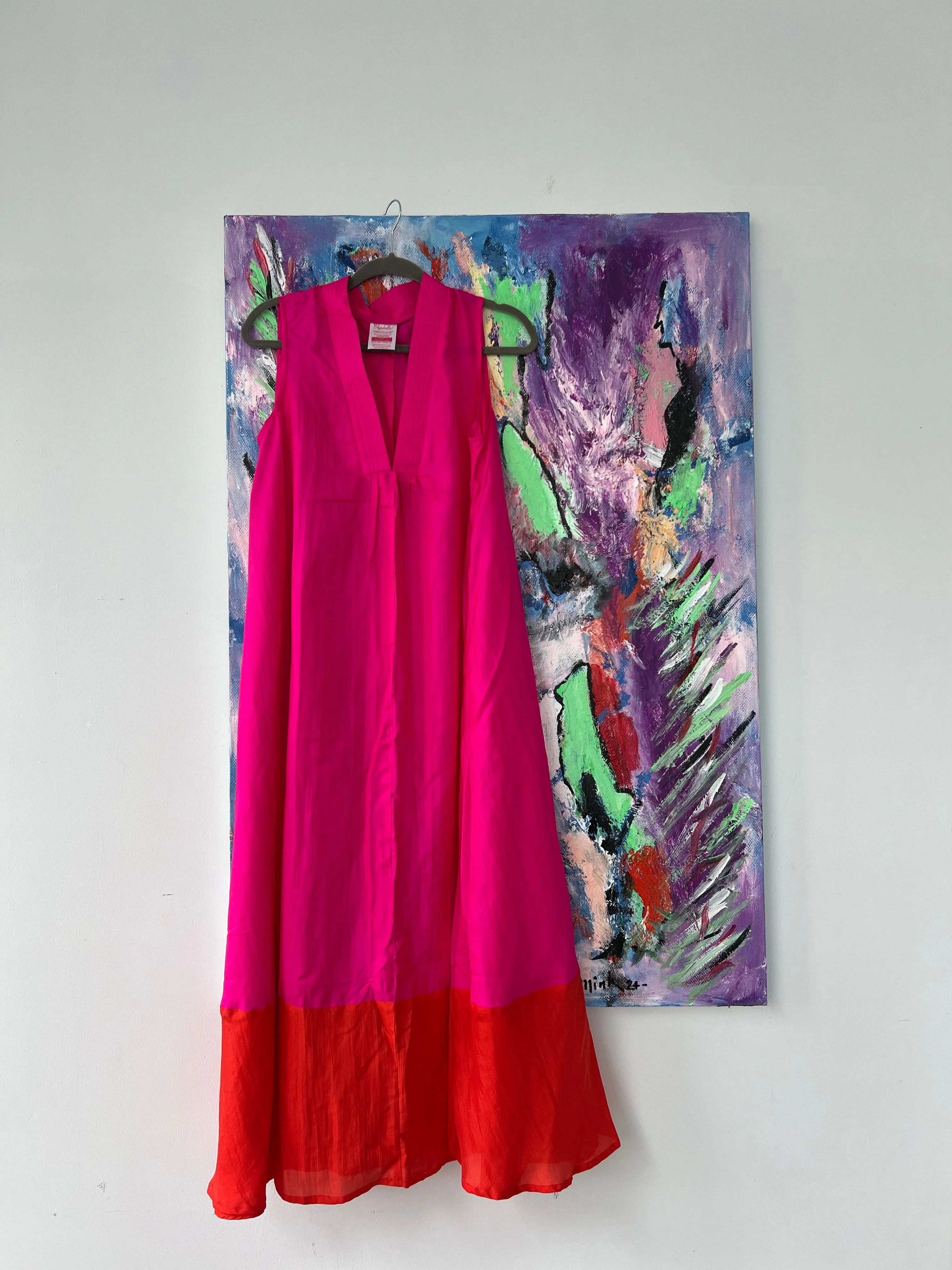 Pam  100 % organic Silk  dress orange pink