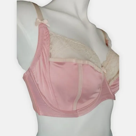 PARFAIT Pink Satin and Lace Unlined Underwire Full Coverage Bra 38D