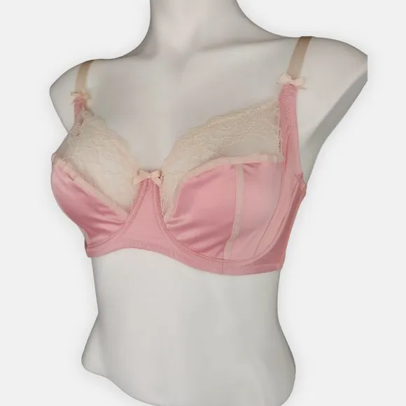 PARFAIT Pink Satin and Lace Unlined Underwire Full Coverage Bra 38D