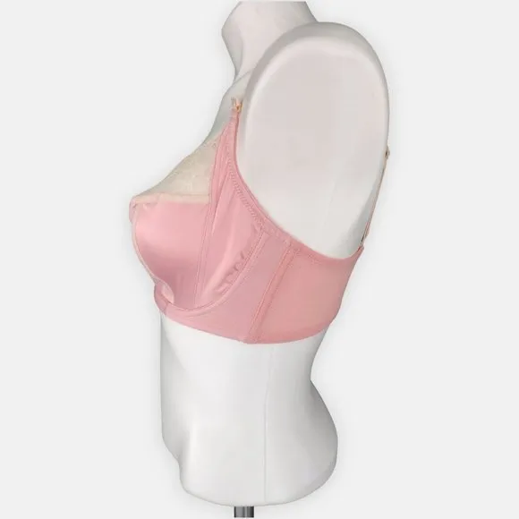PARFAIT Pink Satin and Lace Unlined Underwire Full Coverage Bra 38D