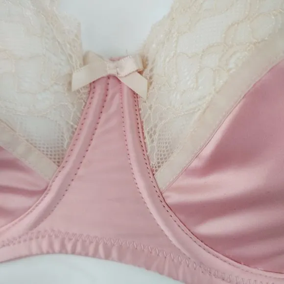 PARFAIT Pink Satin and Lace Unlined Underwire Full Coverage Bra 38D