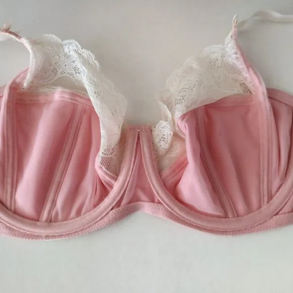 PARFAIT Pink Satin and Lace Unlined Underwire Full Coverage Bra 38D