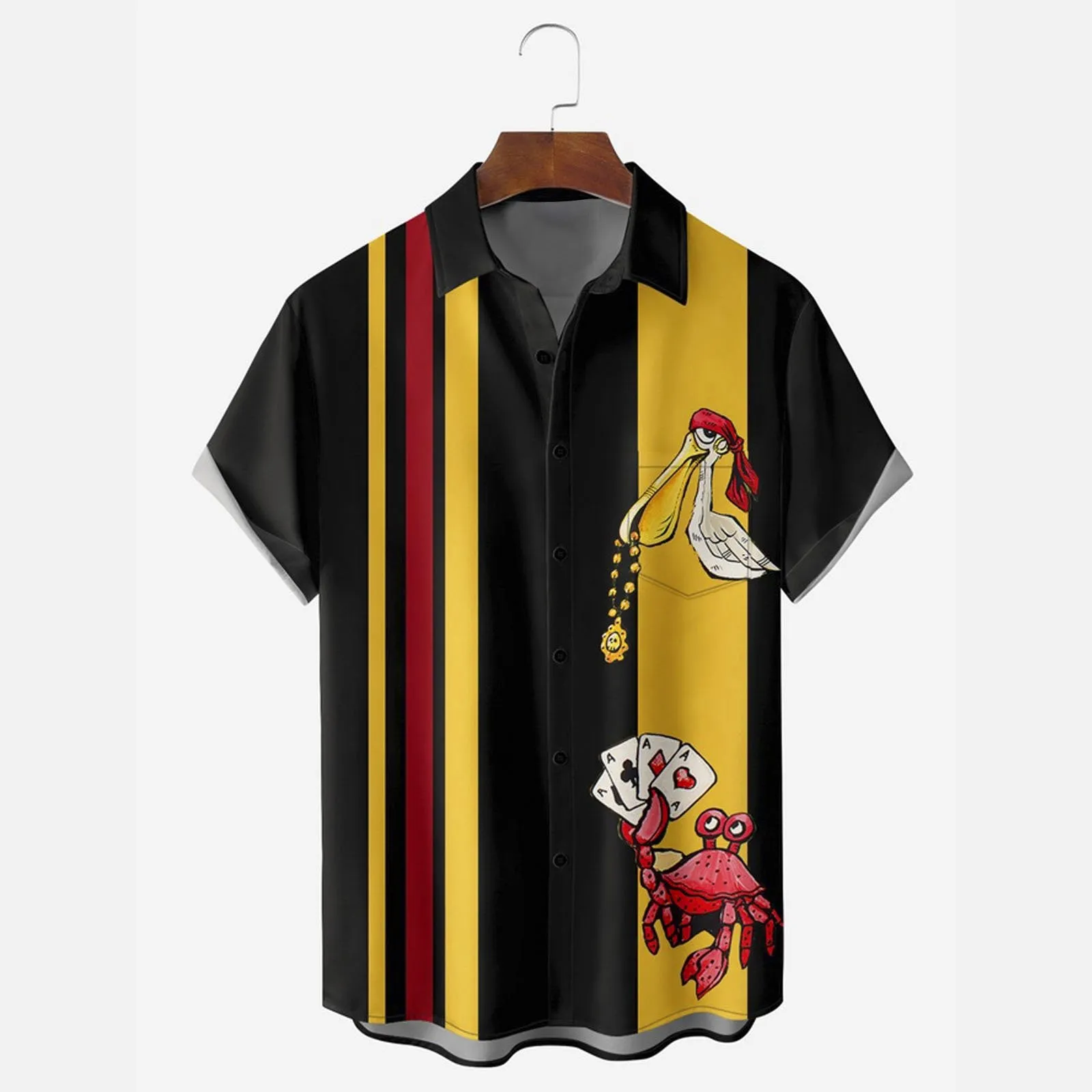 Pelican and Crab Button Pocket Short Sleeve Shirt
