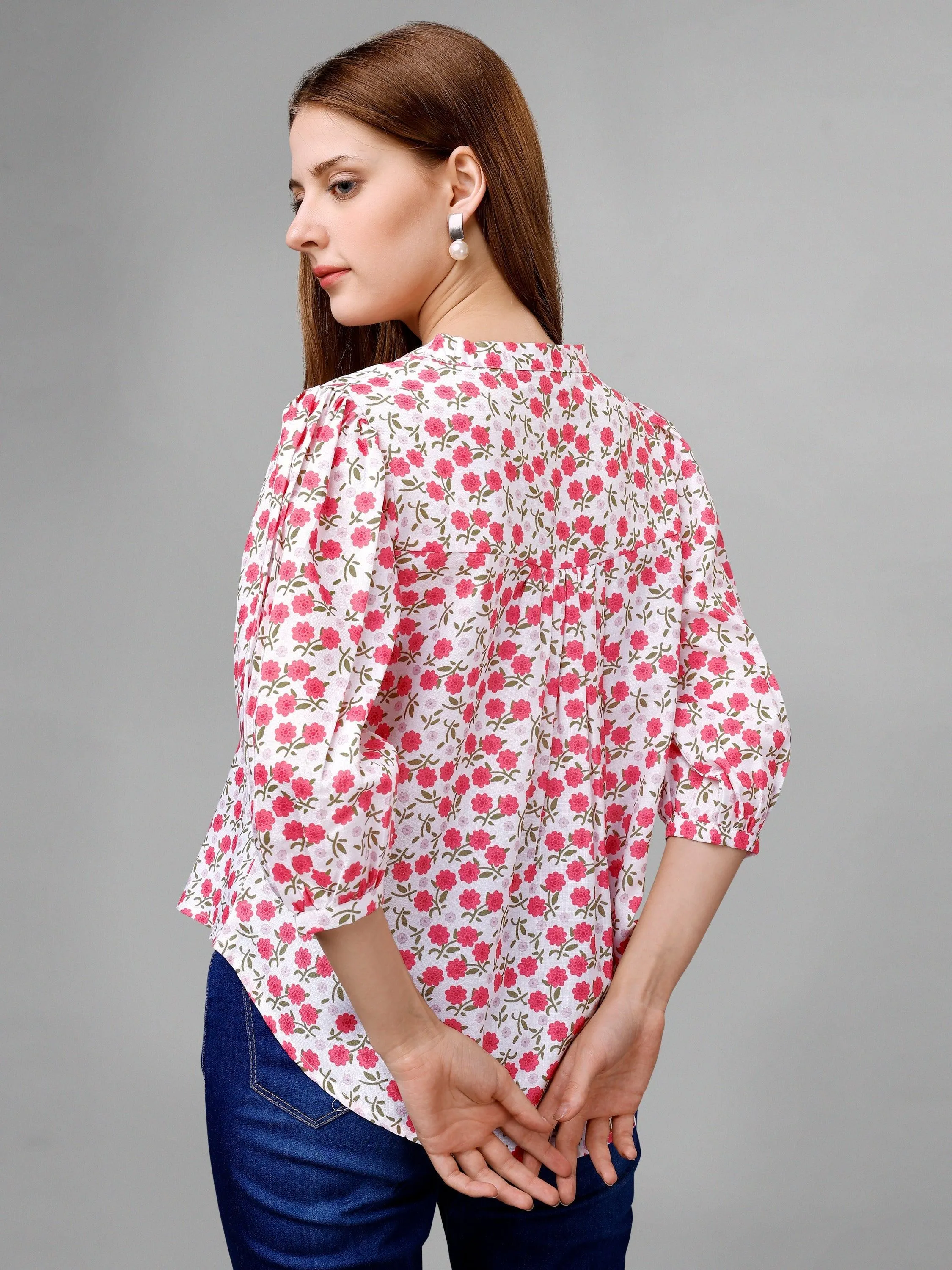 Pink Flare Floral Womens Top
