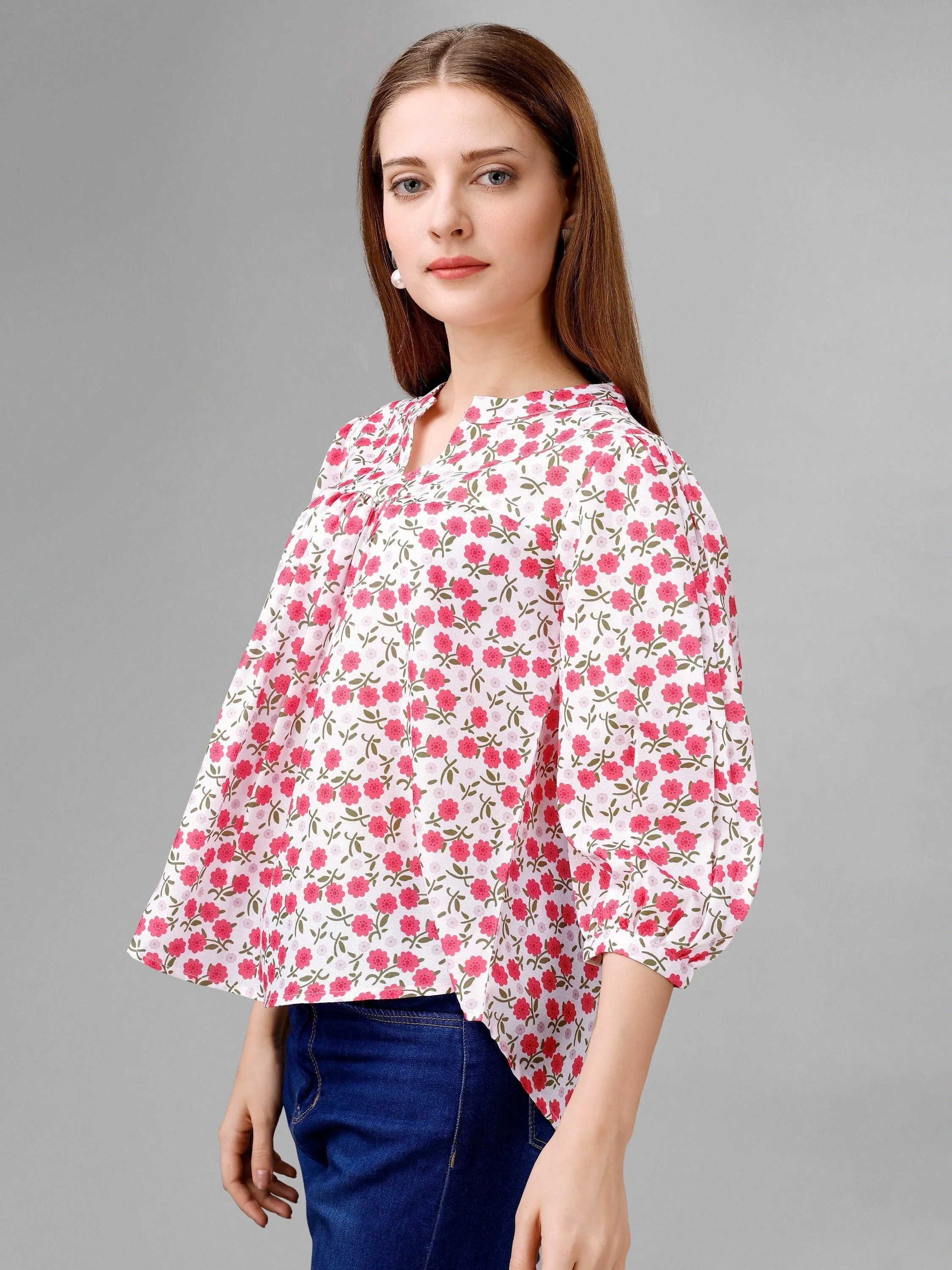 Pink Flare Floral Womens Top