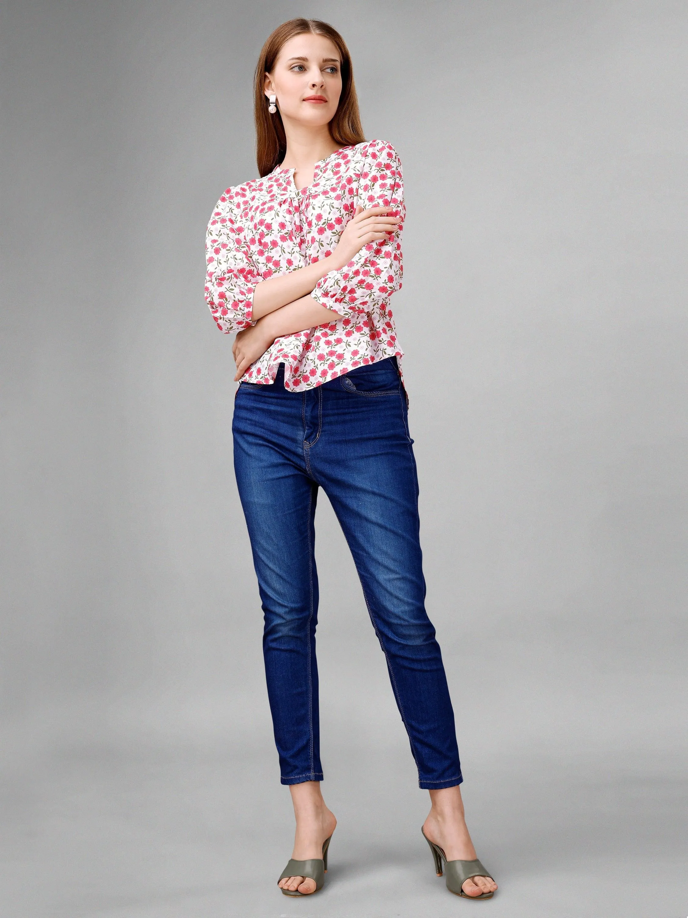 Pink Flare Floral Womens Top
