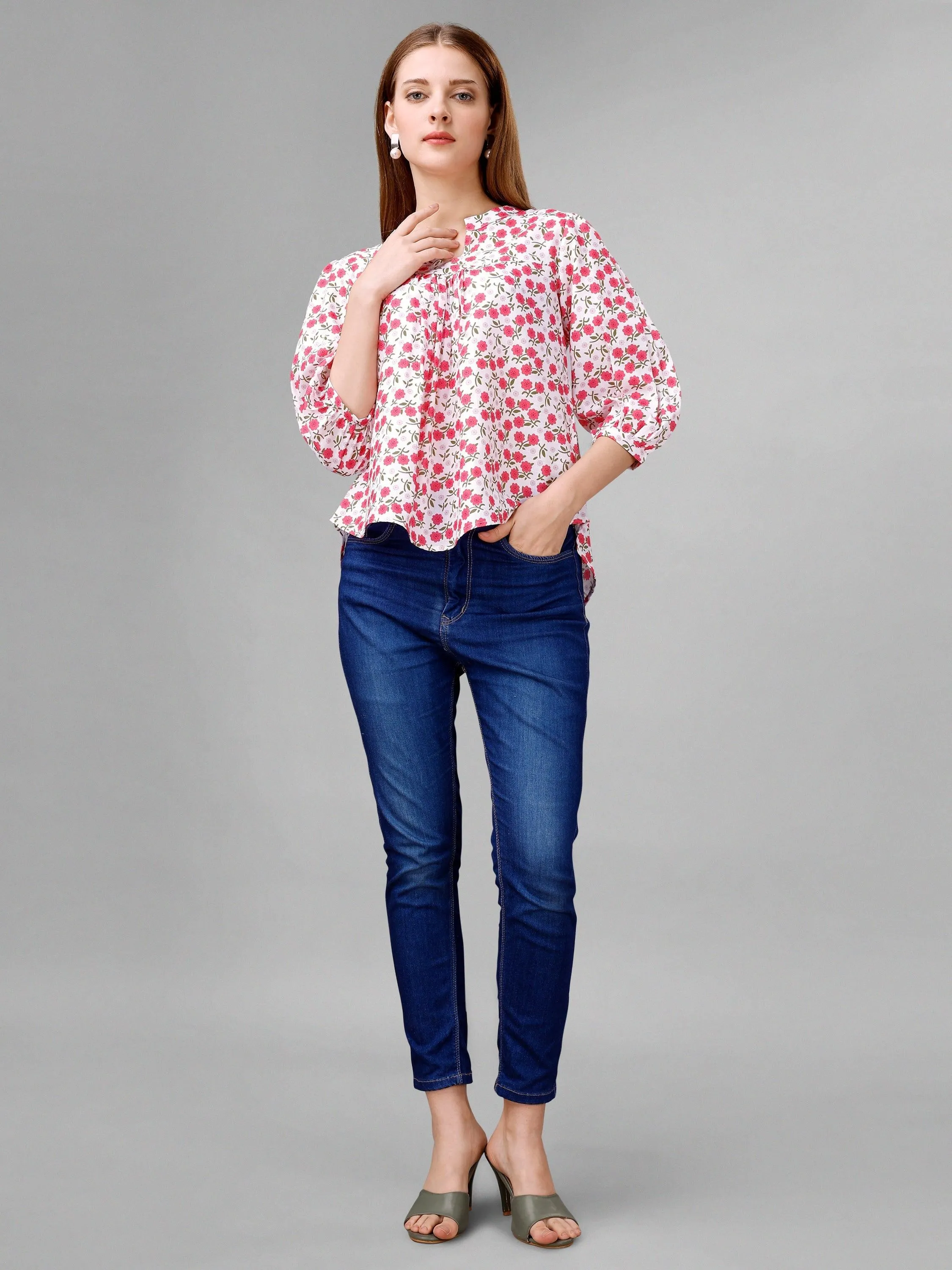 Pink Flare Floral Womens Top