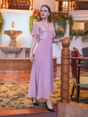 Pink Sequinned Flared Maxi Dress