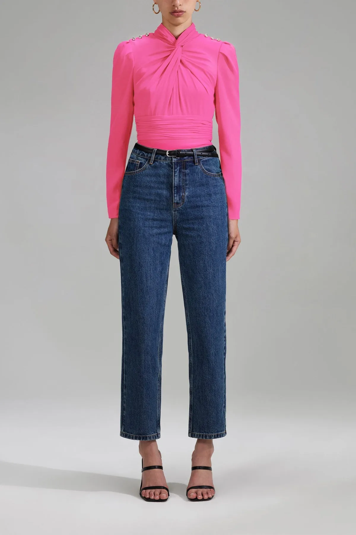 Pink Stretch Crepe Twist Collar Top