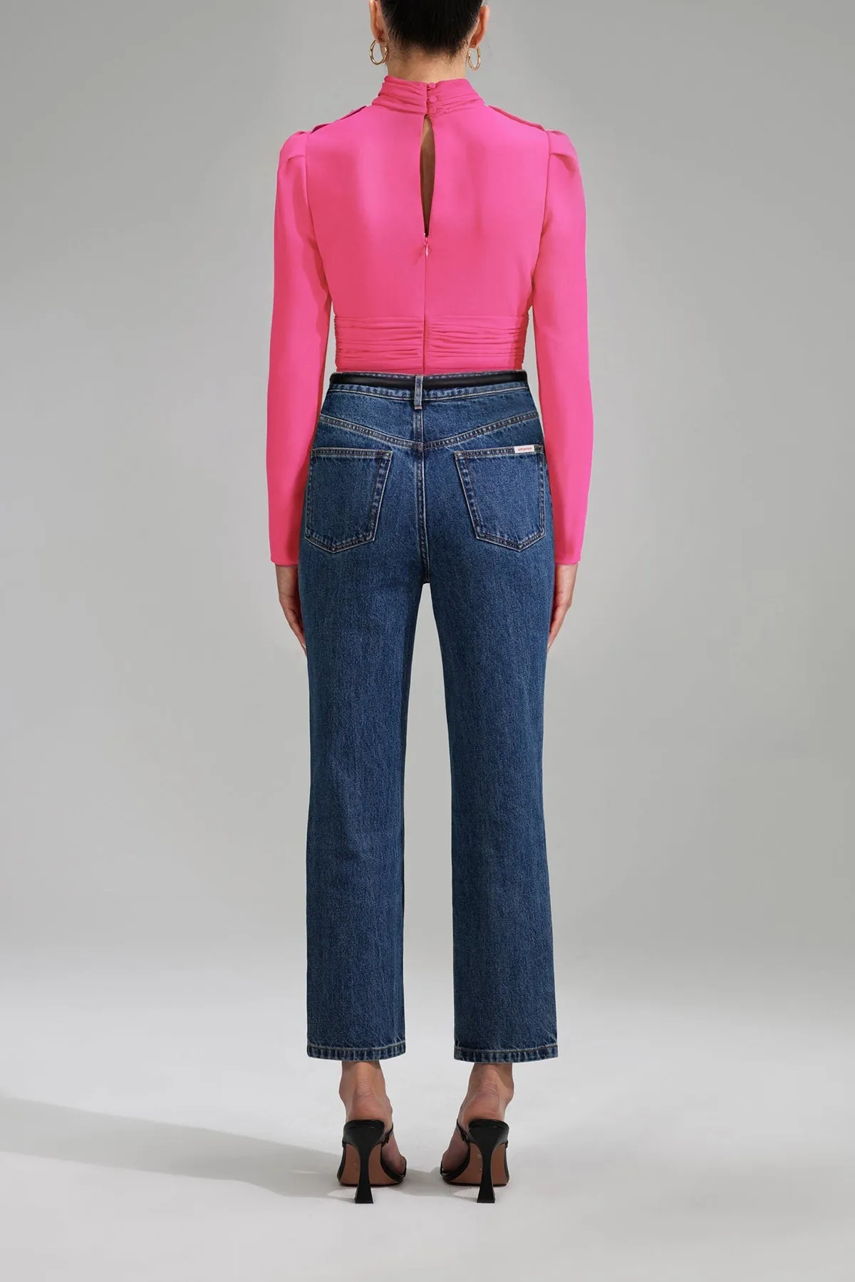 Pink Stretch Crepe Twist Collar Top