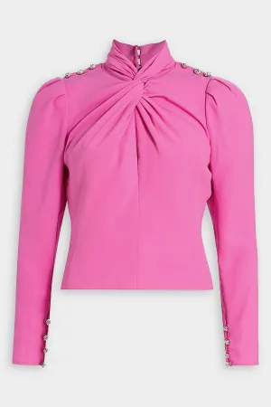 Pink Stretch Crepe Twist Collar Top