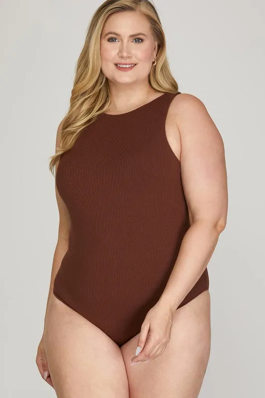 PLUS Halter Stretch Ribbed Bodysuit