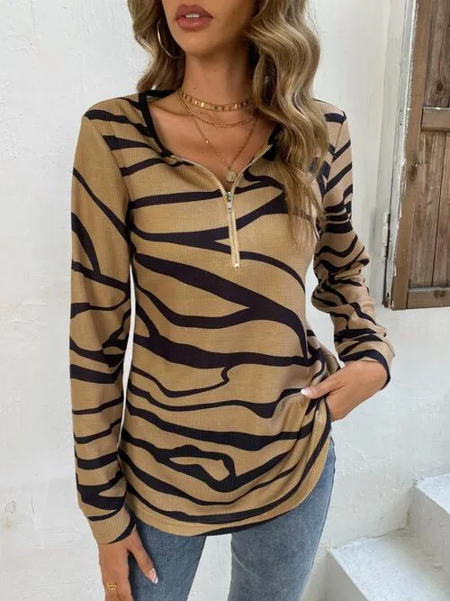 Printed Half Zip Long Sleeve Top (3 Colors)