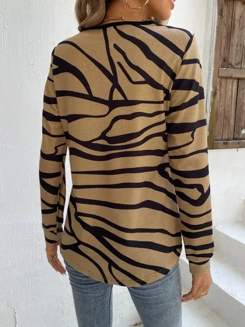 Printed Half Zip Long Sleeve Top (3 Colors)