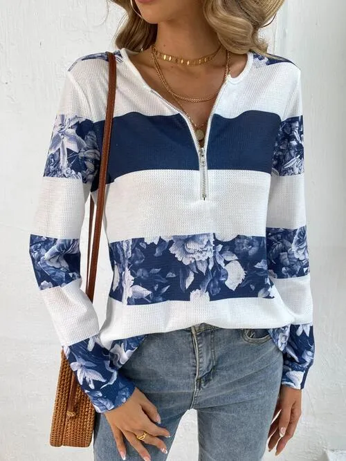 Printed Half Zip Long Sleeve Top (3 Colors)