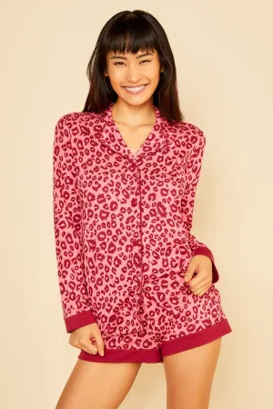 Printed Long Sleeve Top & Boxer Pajama Set