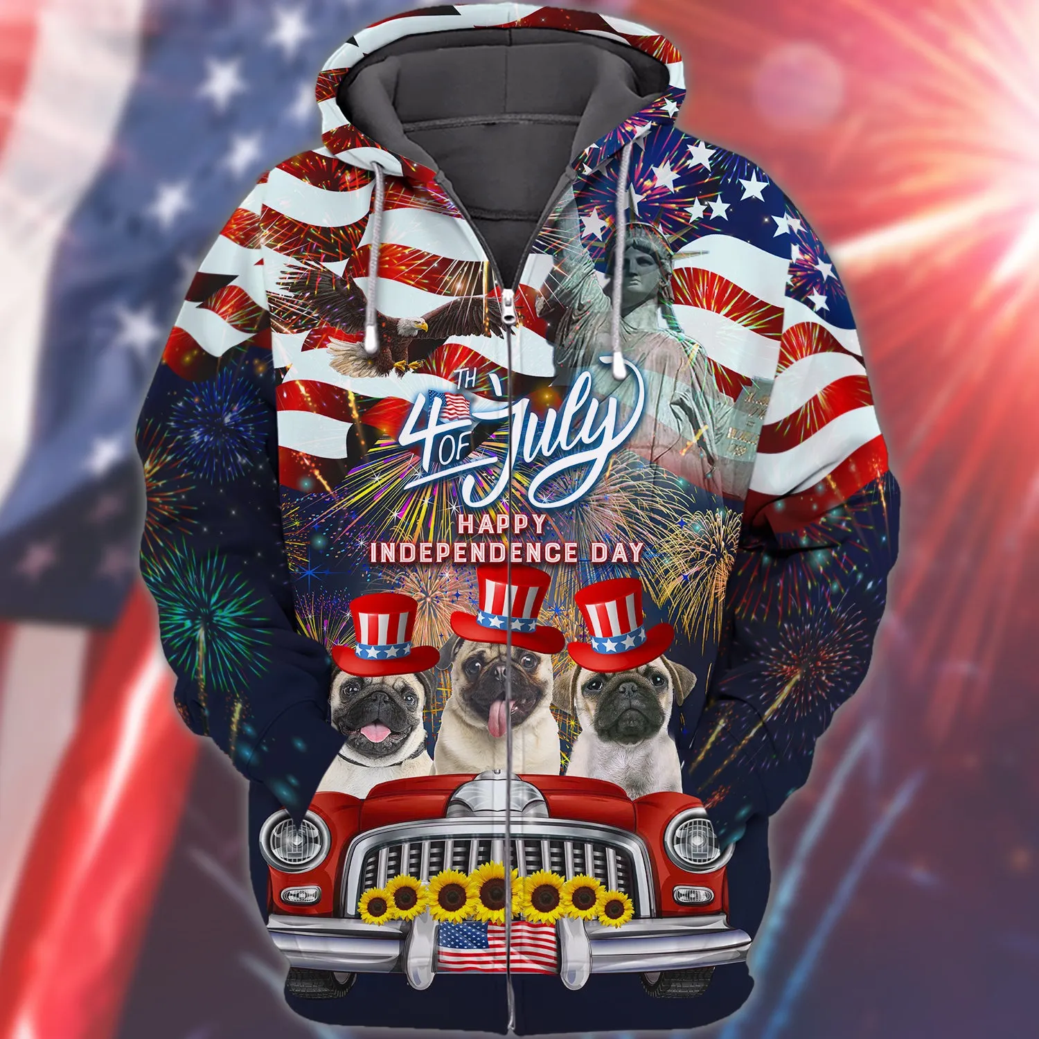 Pug American Hawaiian Shirt - Independence Day Is Coming - 3D Full Print