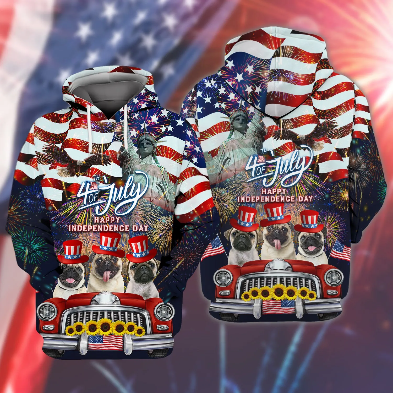 Pug American Hawaiian Shirt - Independence Day Is Coming - 3D Full Print