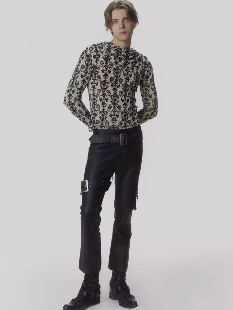 Punk Court Flocking Print Stretch Slim Bottom Sweater【s0000006681】