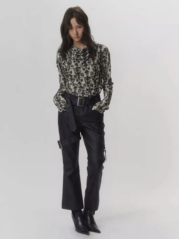 Punk Court Flocking Print Stretch Slim Bottom Sweater【s0000006681】