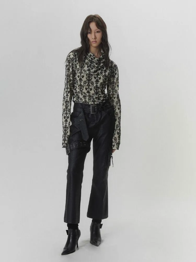 Punk Court Flocking Print Stretch Slim Bottom Sweater【s0000006681】