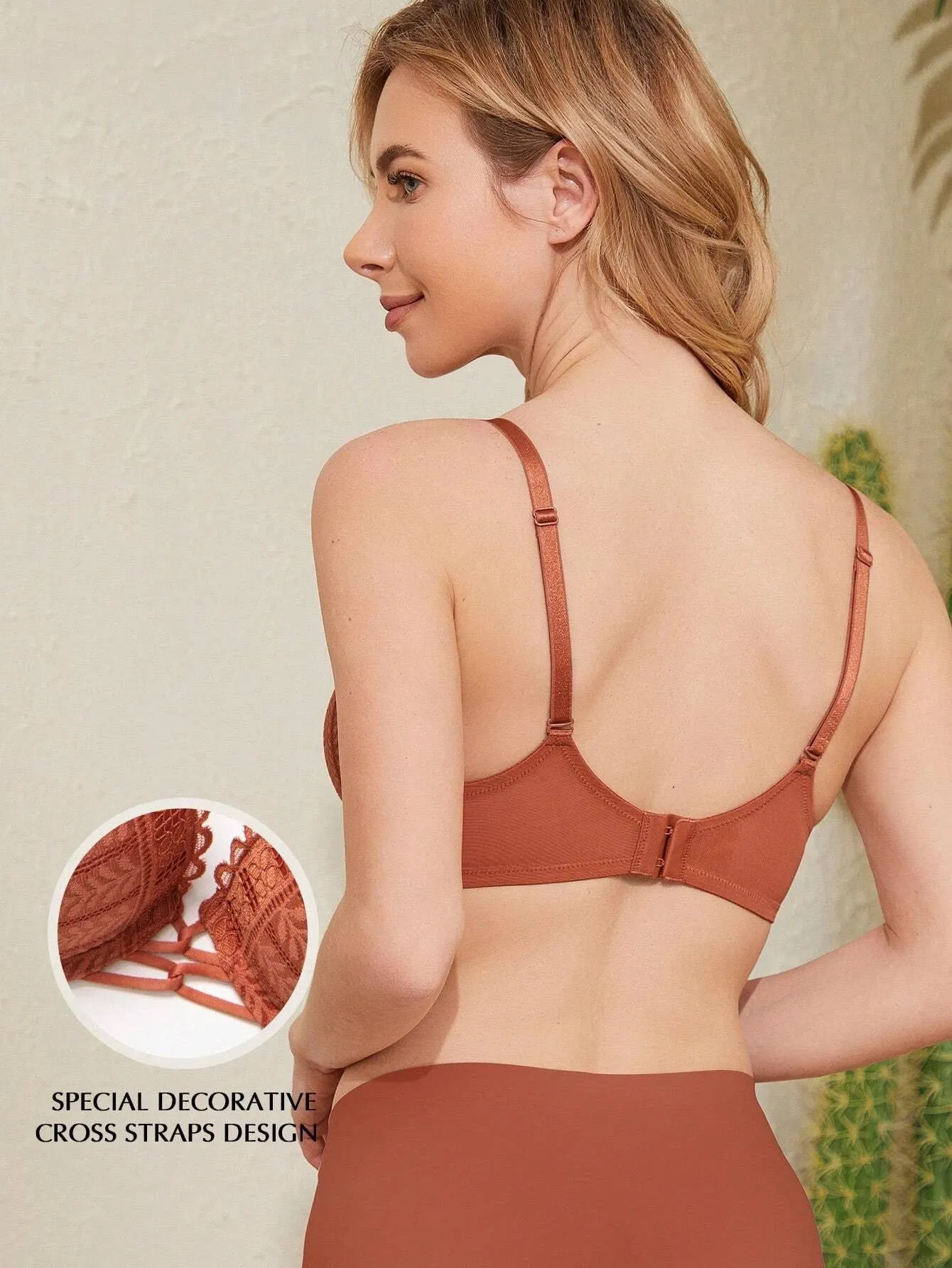 Push Up Floral Lace Underwire Bra Caramel