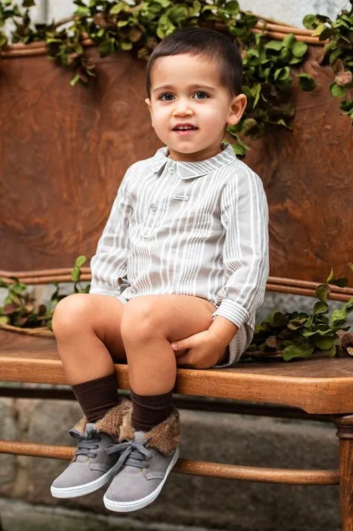 "Ronnie" Taupe Stripe Shirt & Shorts