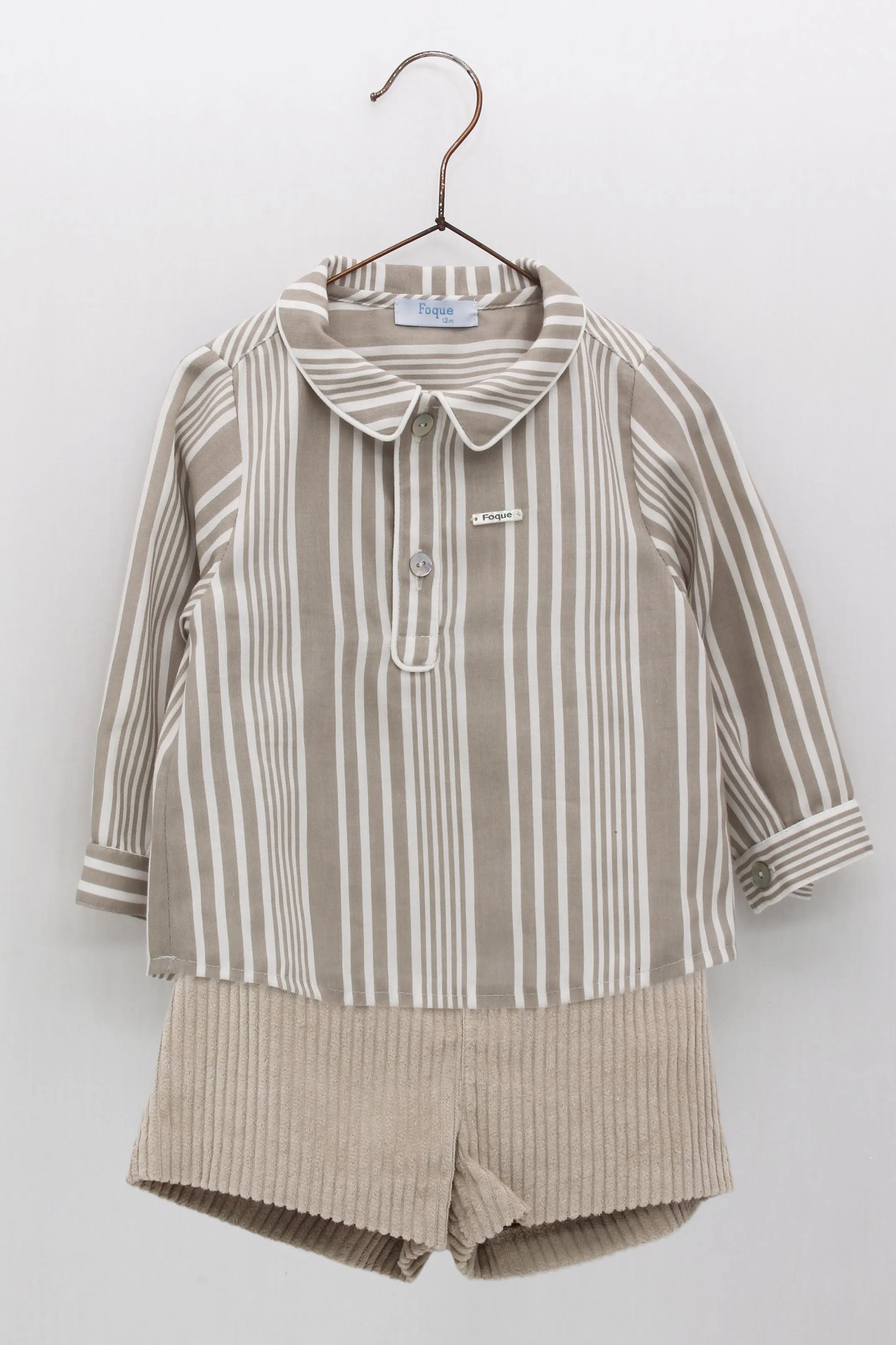 "Ronnie" Taupe Stripe Shirt & Shorts