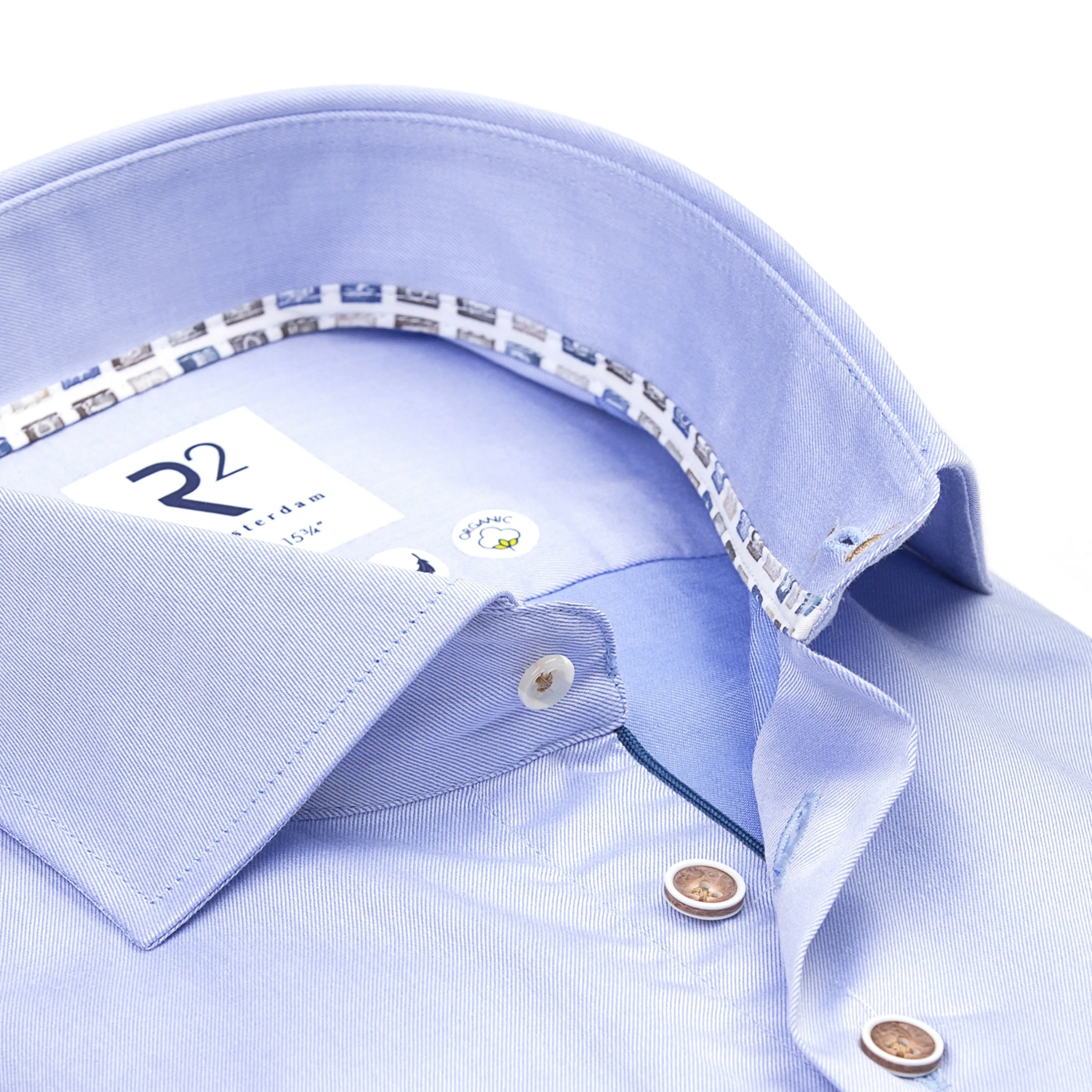 R2 Amsterdam 2 Ply Cotton Twill Shirt - Light Blue