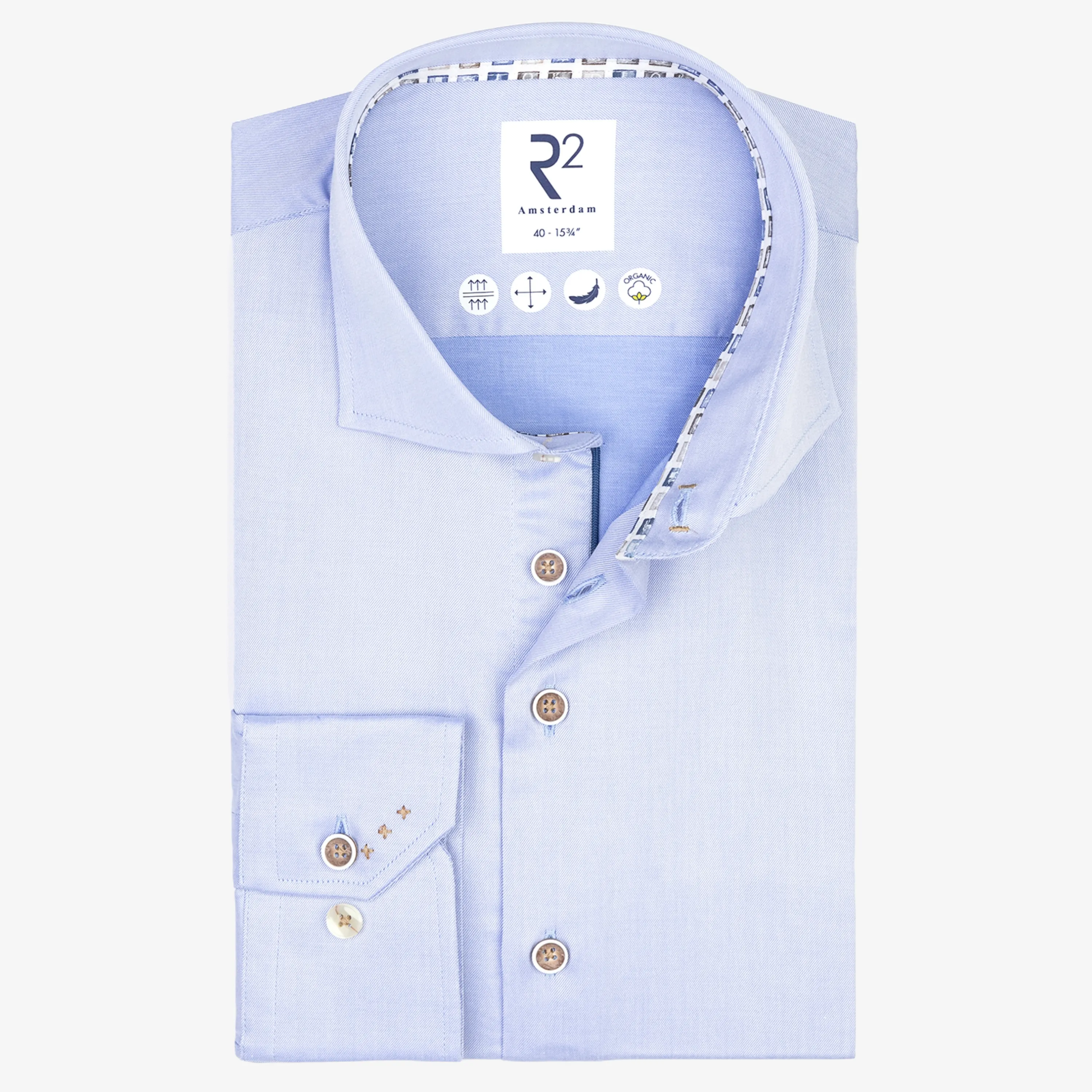 R2 Amsterdam 2 Ply Cotton Twill Shirt - Light Blue