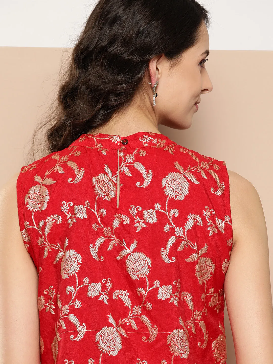 Red Brocade Halter Top