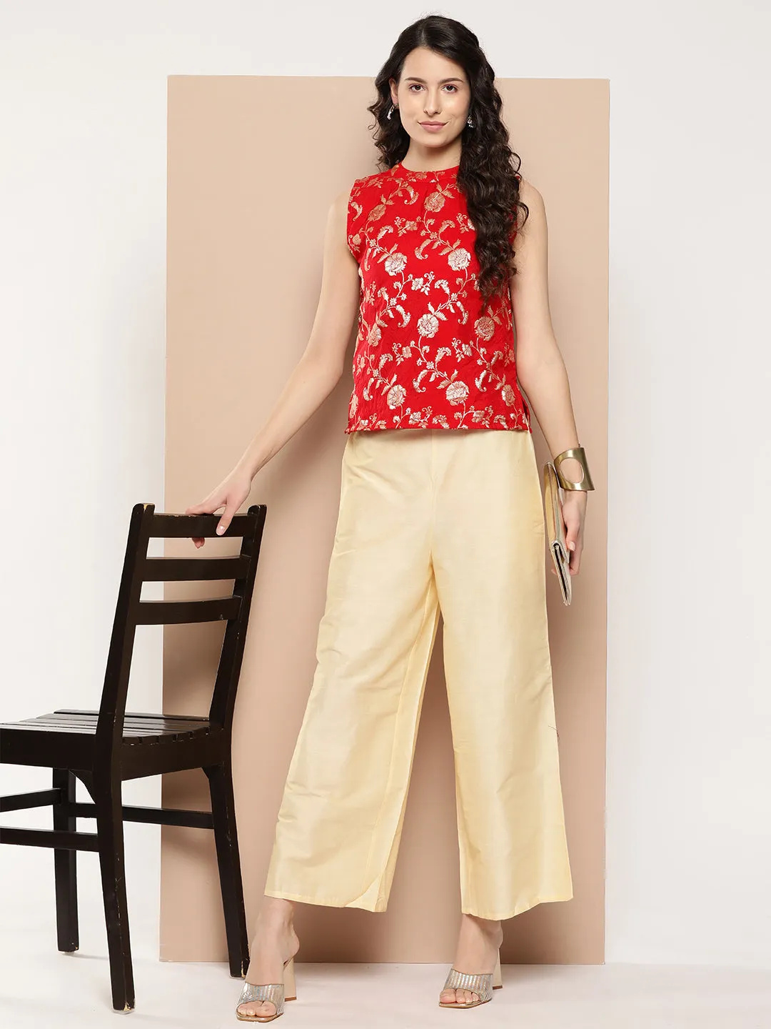 Red Brocade Halter Top