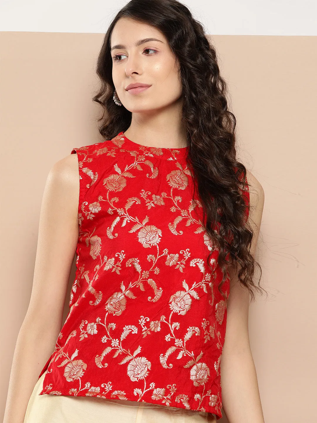 Red Brocade Halter Top