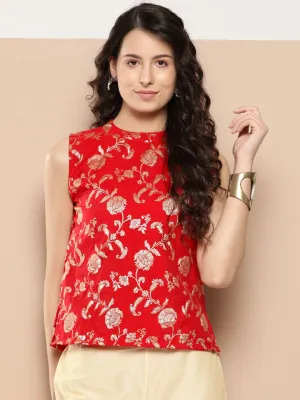 Red Brocade Halter Top