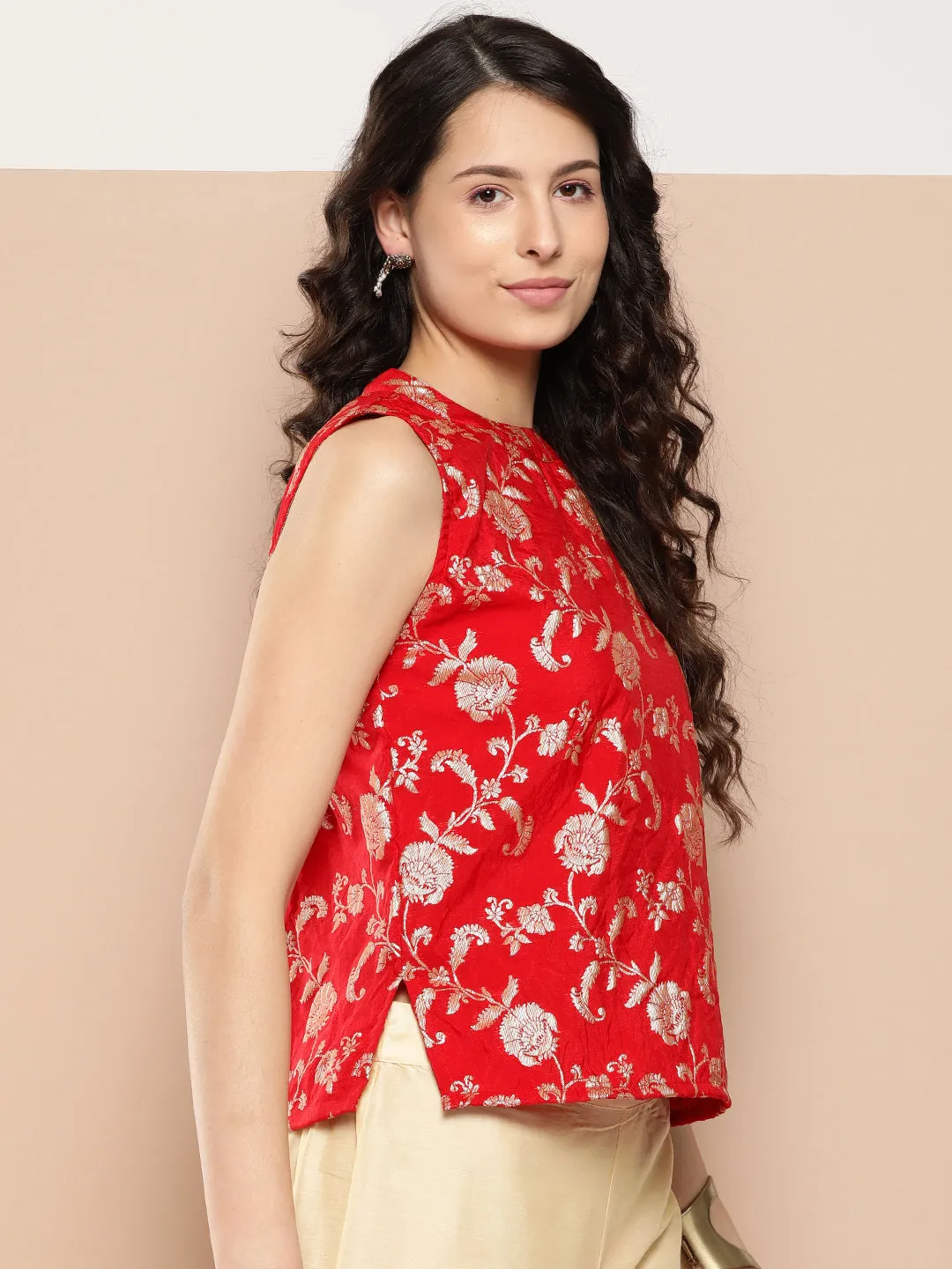 Red Brocade Halter Top