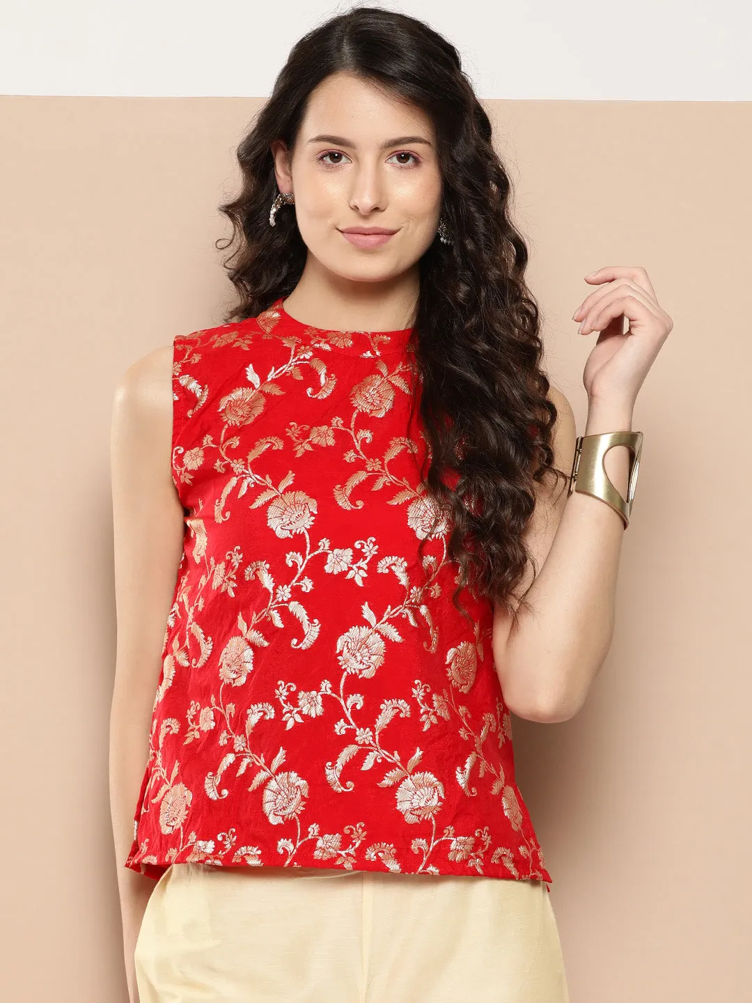 Red Brocade Halter Top