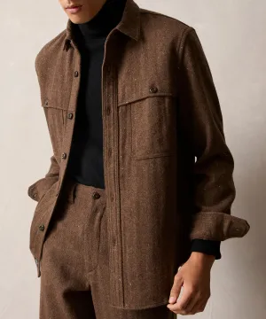 Relaxed Fit Donegal Overshirt in Dark Brown