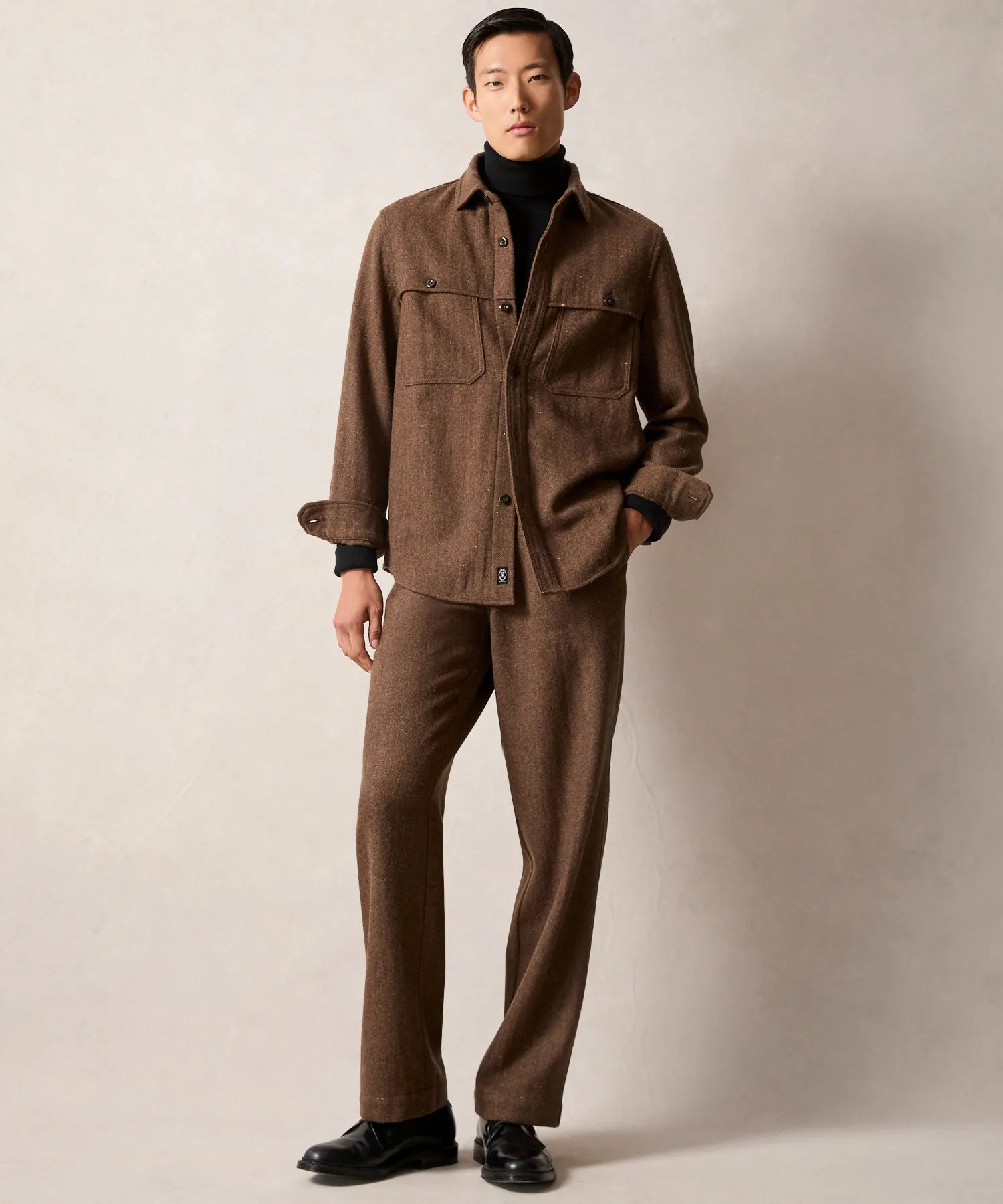 Relaxed Fit Donegal Overshirt in Dark Brown