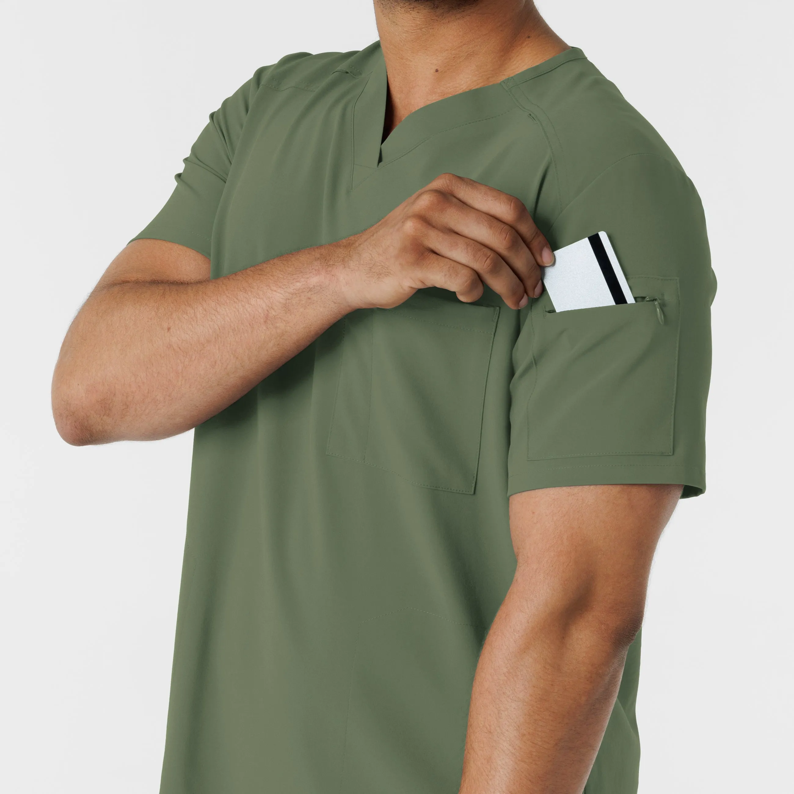 RENEW 6834 Men's V-Neck 5 Pocket Scrub Top Olive