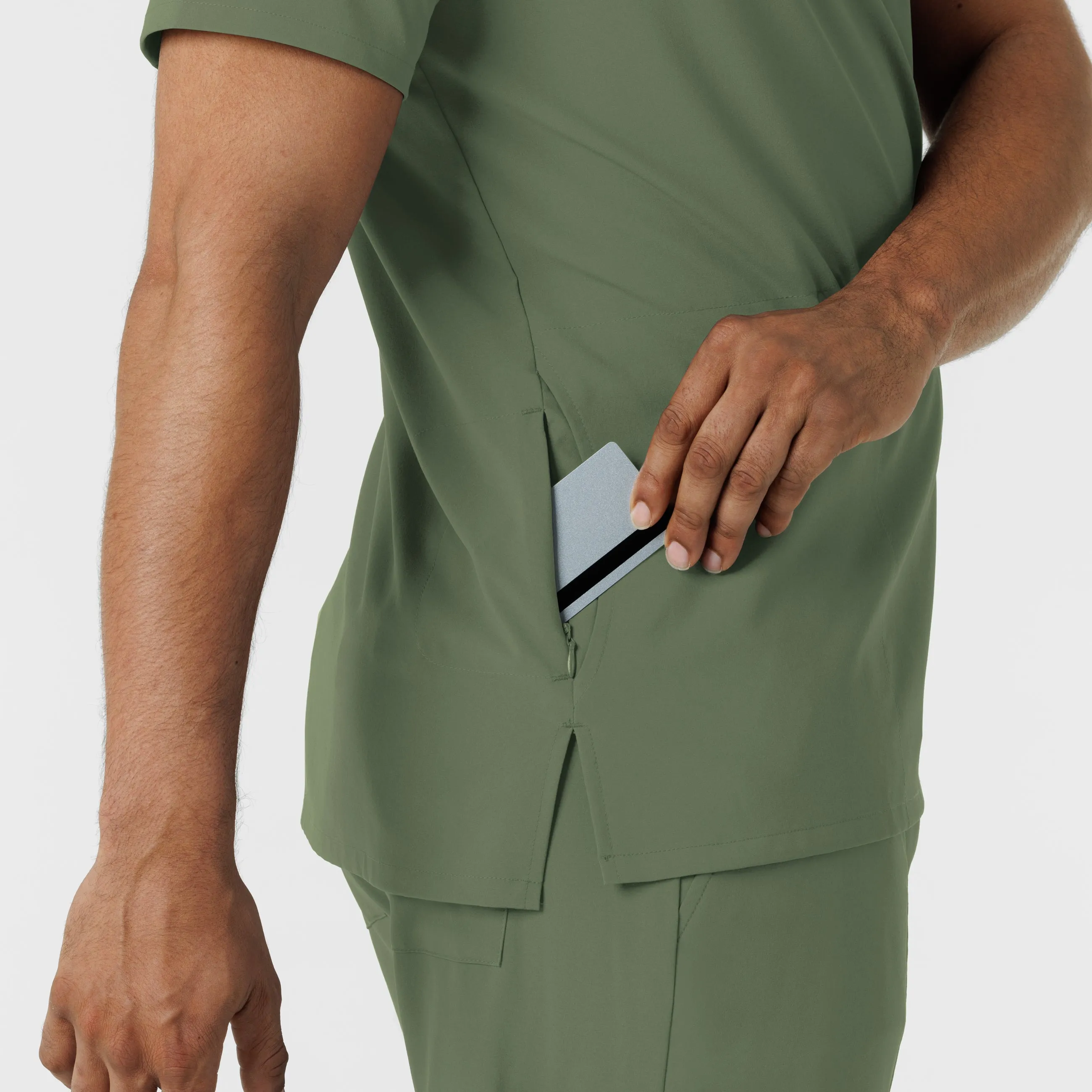 RENEW 6834 Men's V-Neck 5 Pocket Scrub Top Olive