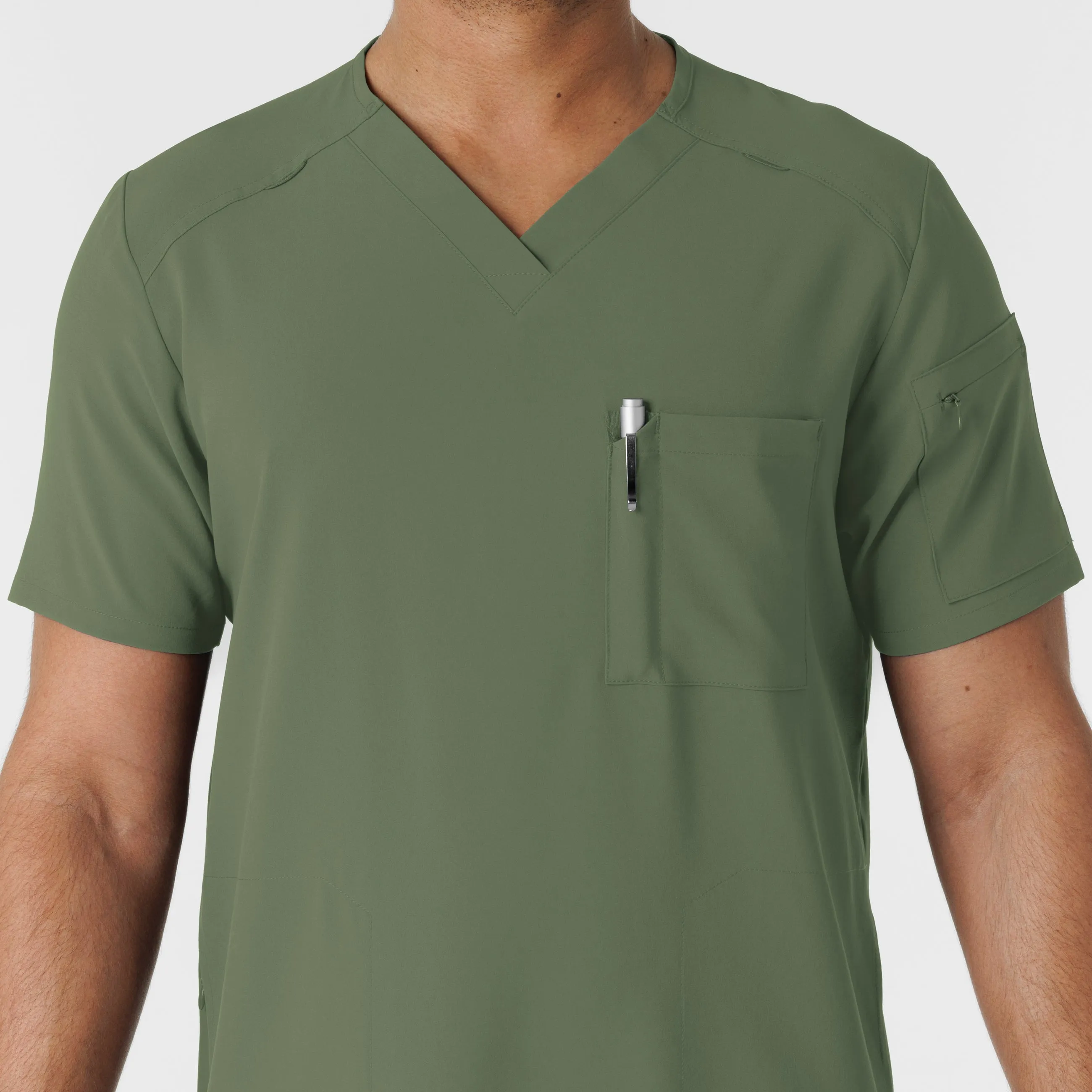 RENEW 6834 Men's V-Neck 5 Pocket Scrub Top Olive