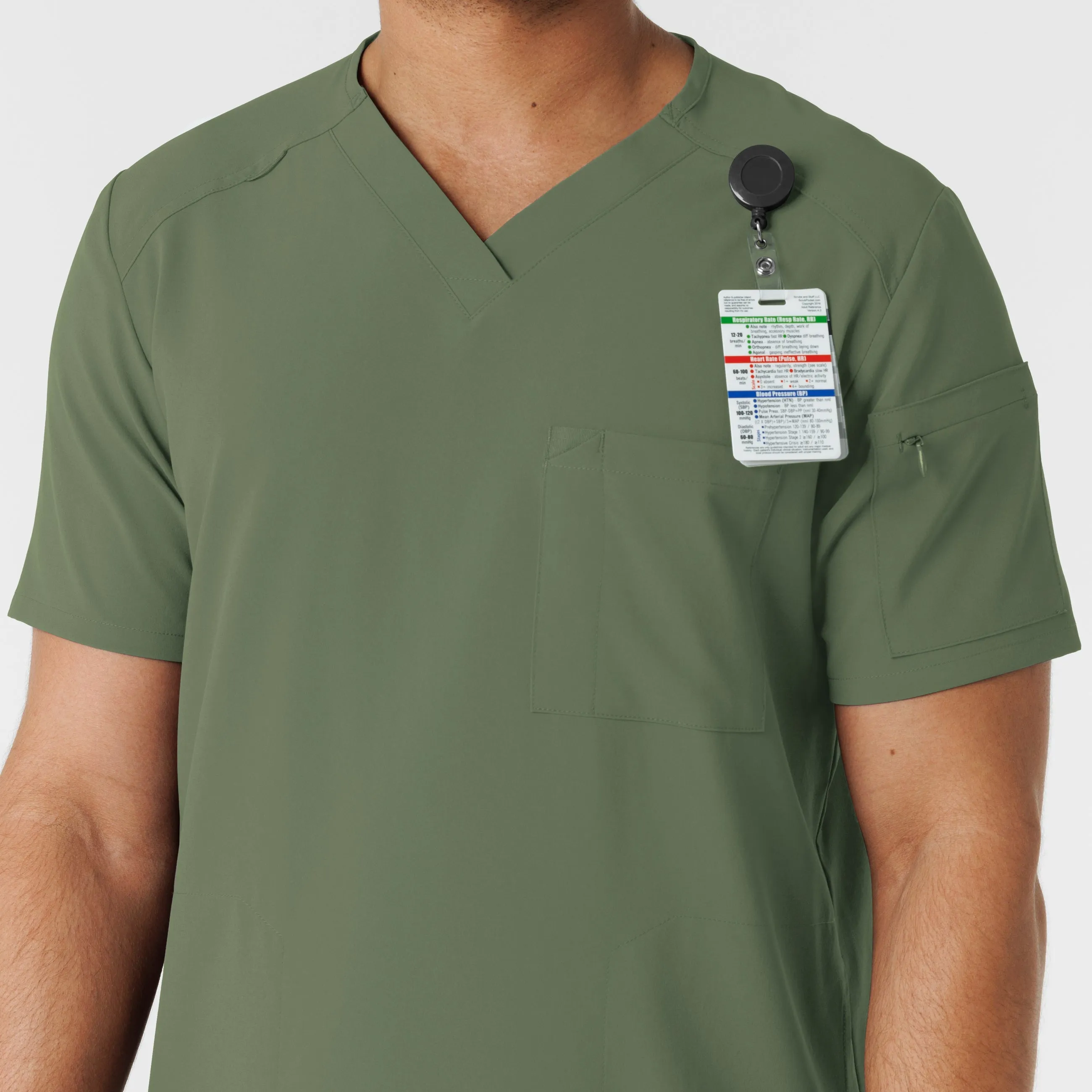 RENEW 6834 Men's V-Neck 5 Pocket Scrub Top Olive