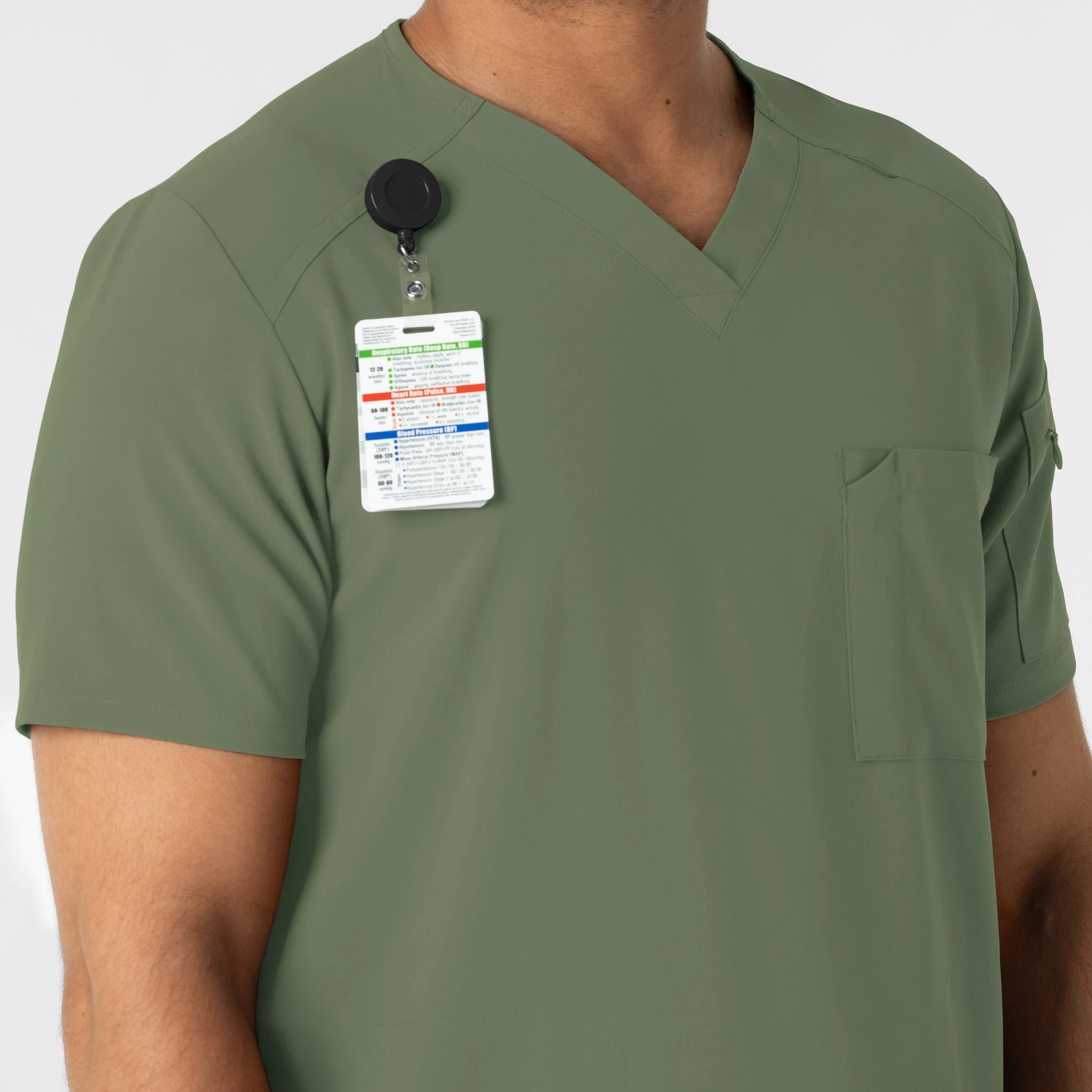 RENEW 6834 Men's V-Neck 5 Pocket Scrub Top Olive